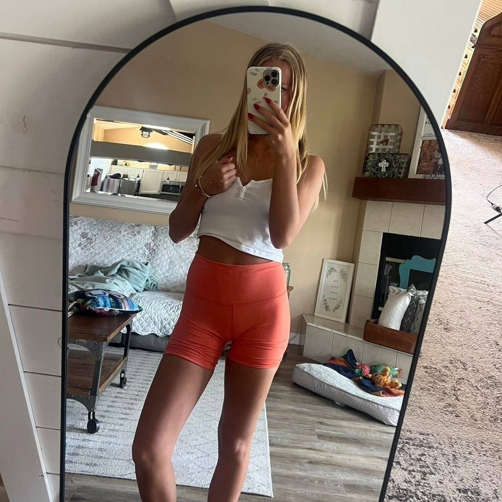 Lululemon Align High-Rise Short Orange Floral Embossed Nulu Biker Shorts Size 4 - Picture 2 of 16